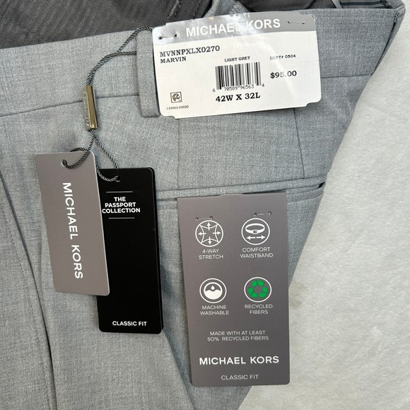 Michael Kors Dress Pants Mens 42x32 Light Gray Classic Fit 4-Way Stretch NEW - Picture 4 of 6